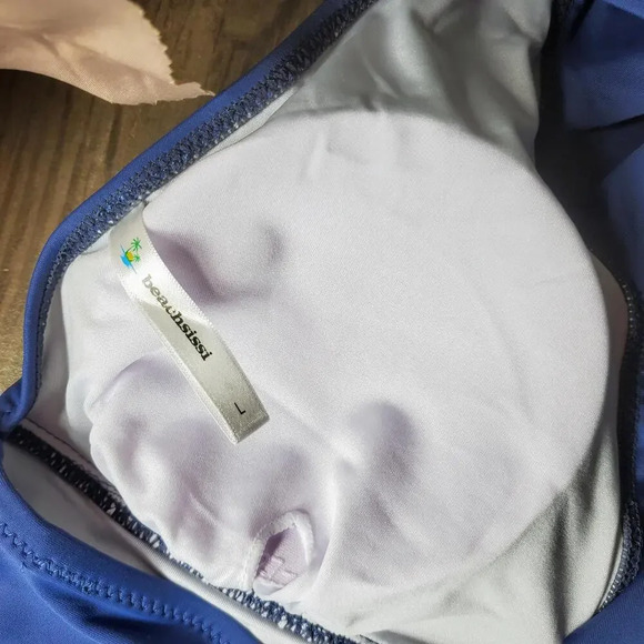 NWT Beachsissi Tummy Control Ruffle Shoulder Printed Tankini Set Size Large Blue - Picture 11 of 15